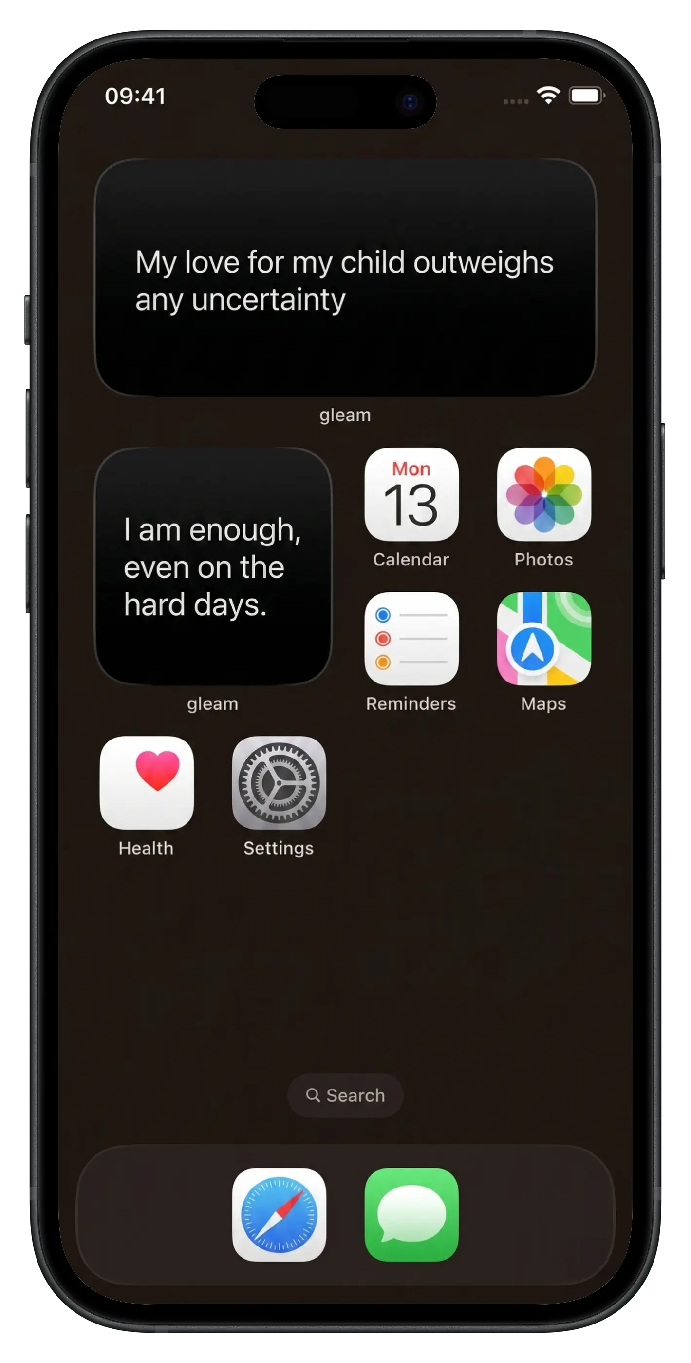 Gleam widget on iOS home screen