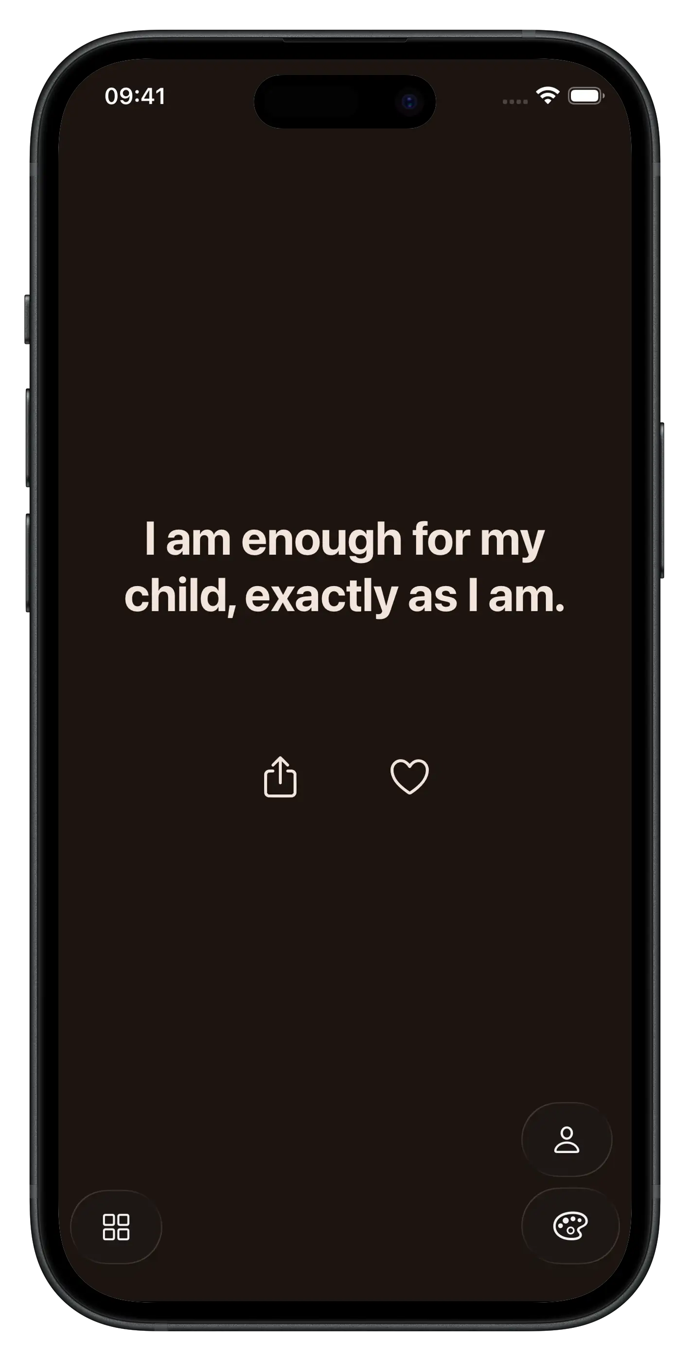 Gleam app showing an affirmation: I am enough for my child, exactly as I am